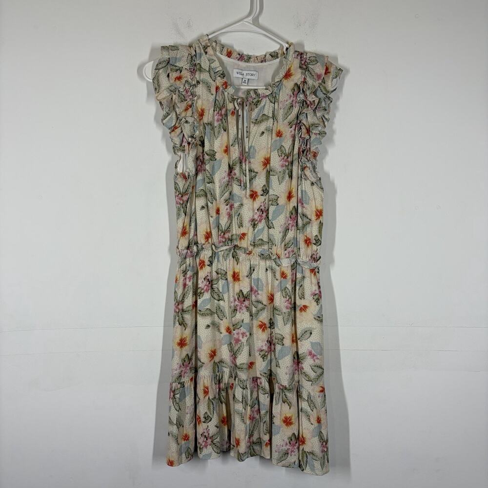 Willa Story Floral Flutter Sleeve Ruffle Mini Dress Size Medium